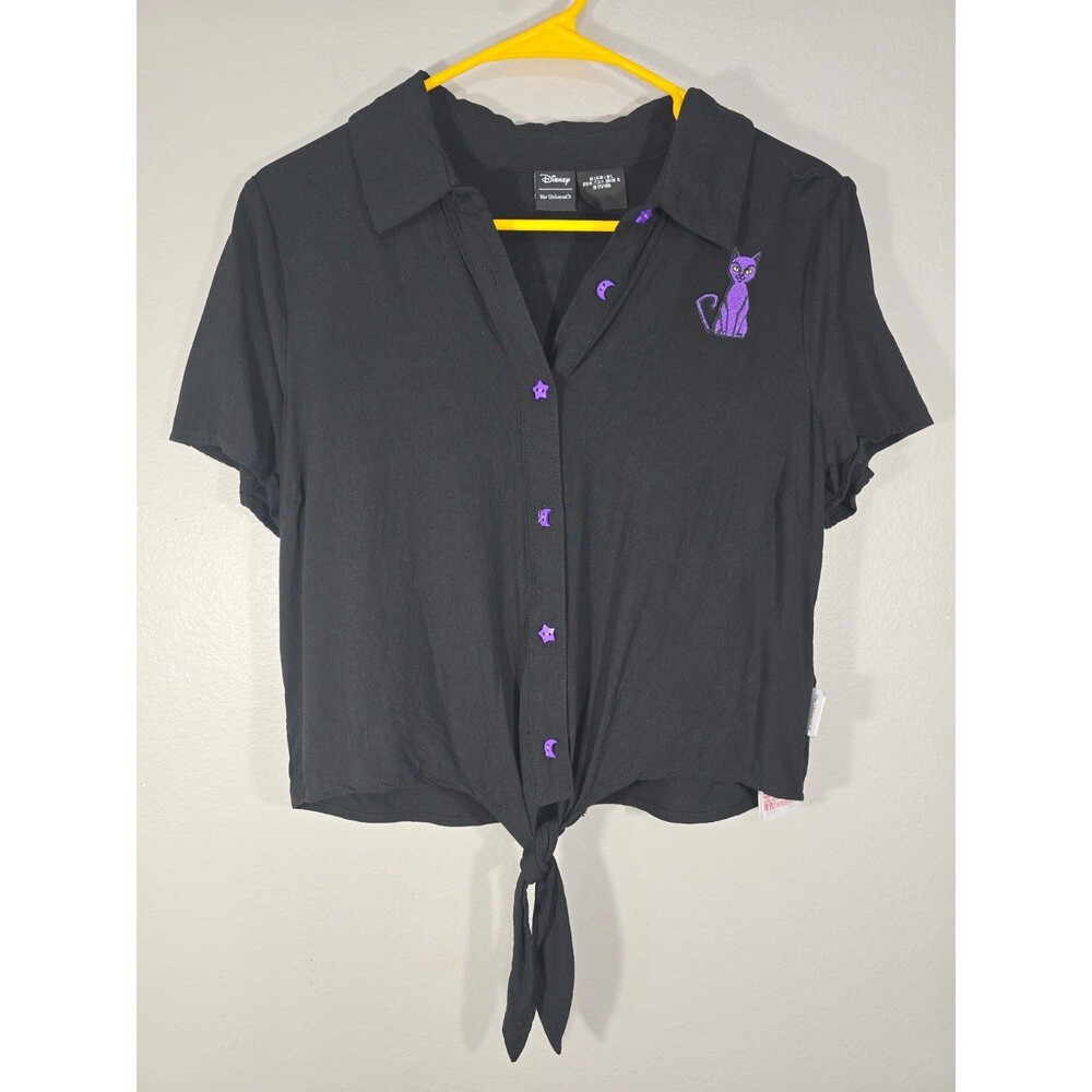 Disney Top Her Universe Women's Black Front Tie Hocus Pocus Shirt Large Binx BR